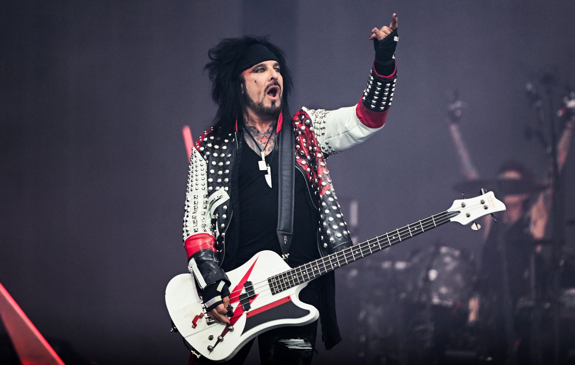Nikki Sixx of Mötley Crüe performs live for the 