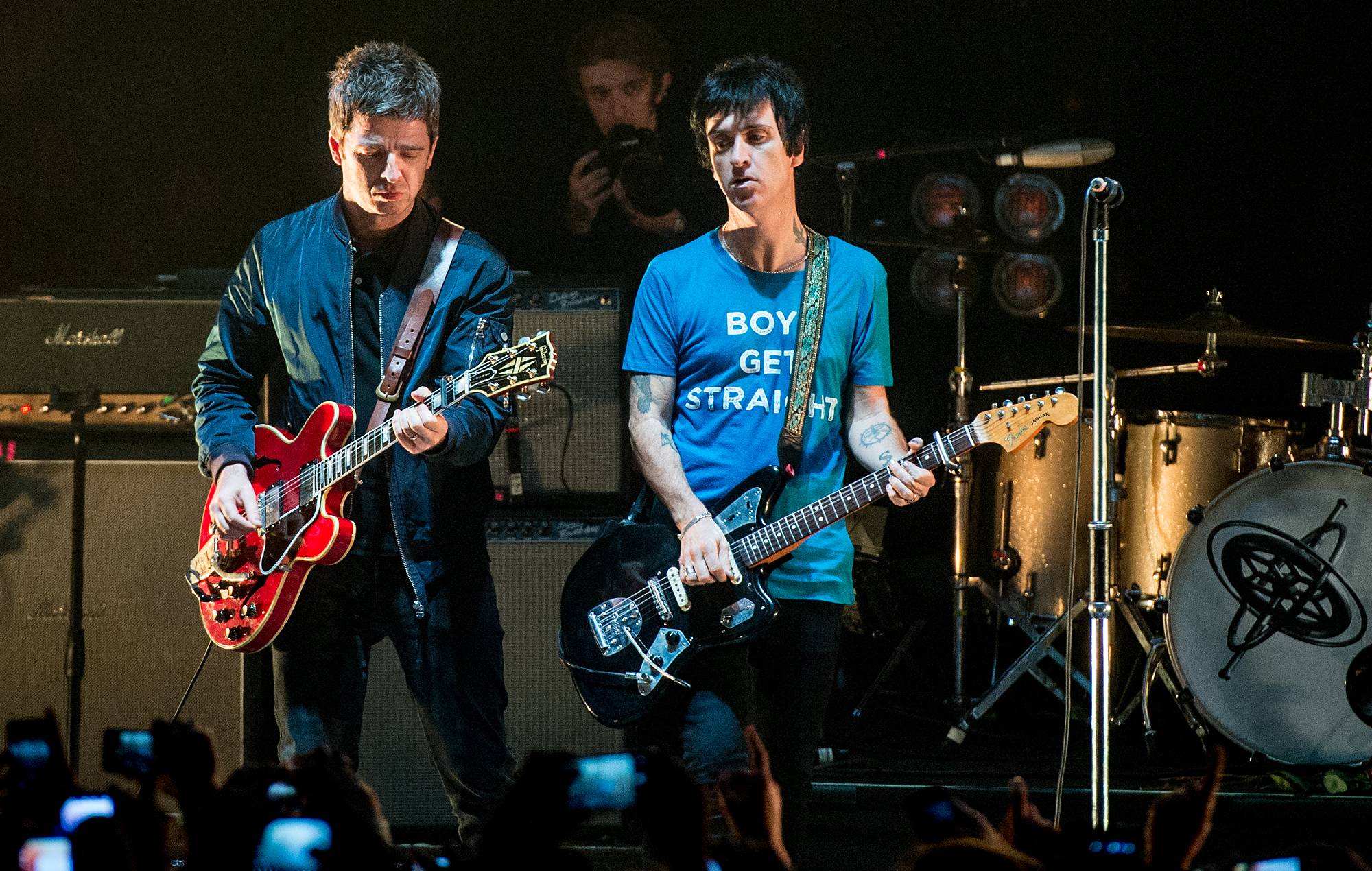 Noel Gallagher joins Johnny Marr at Brixton Academy on October 23, 2014 in London, England. (Photo by Ollie Millington/WireImage)