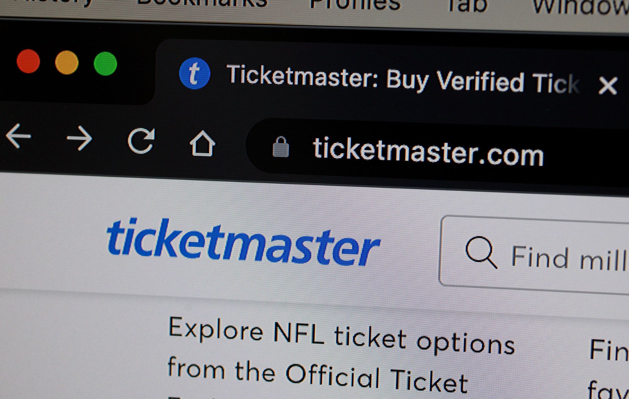 A ticketmaster website is shown on a computer screen on November 18, 2022