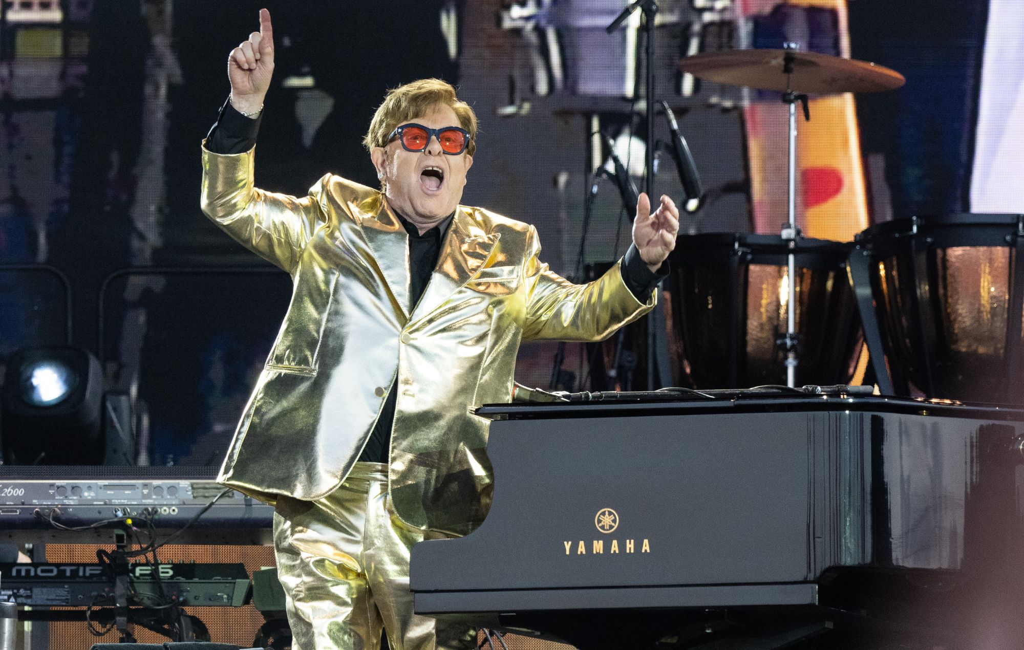 Sir Elton John performs on The Pyramid Stage at Day 5 of Glastonbury Festival 2023