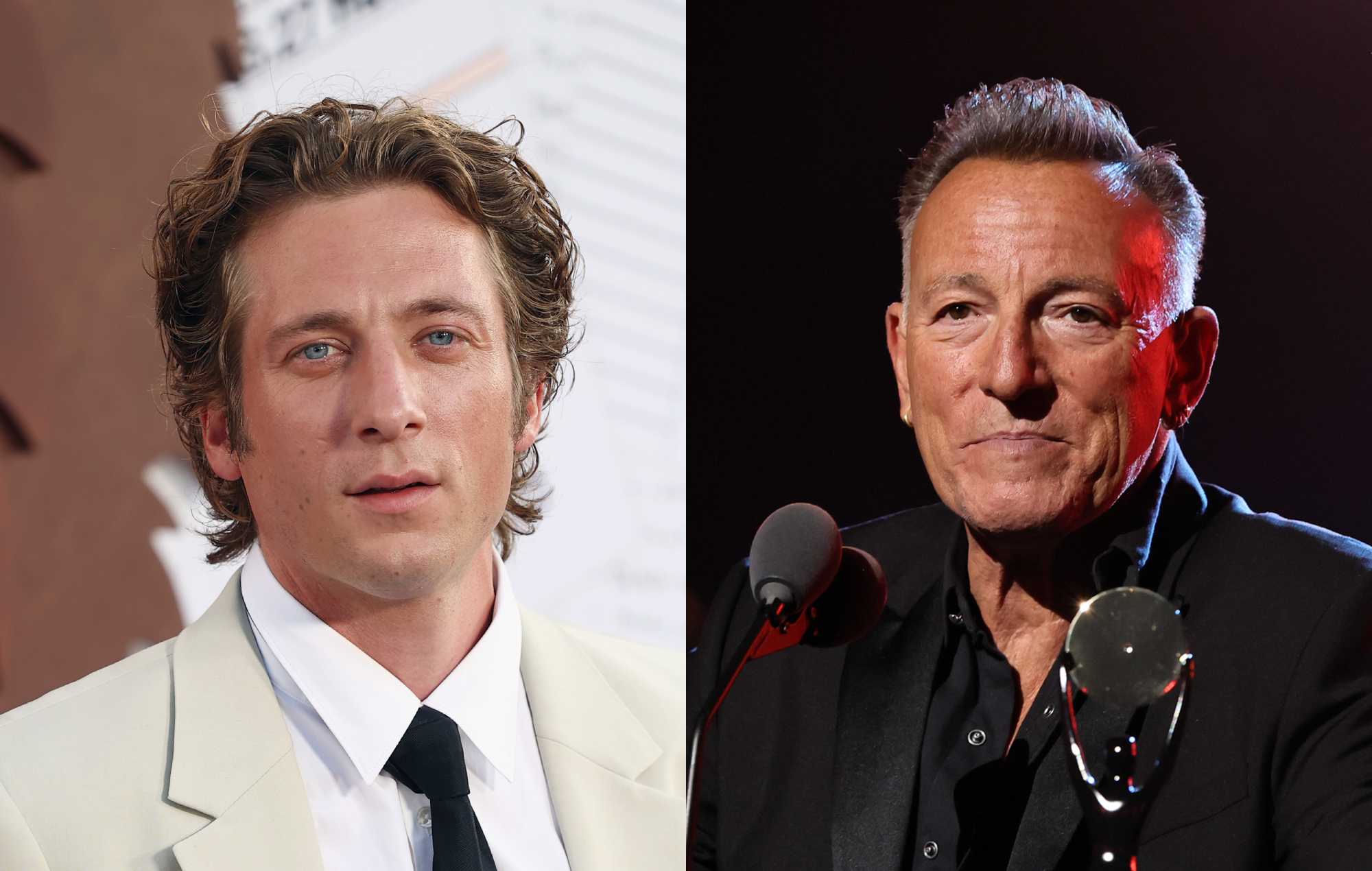 Jeremy Allen White and Bruce Springsteen (Photo by Tommaso Boddi/FilmMagic; Theo Wargo/Getty Images for The Rock and Roll Hall of Fame)