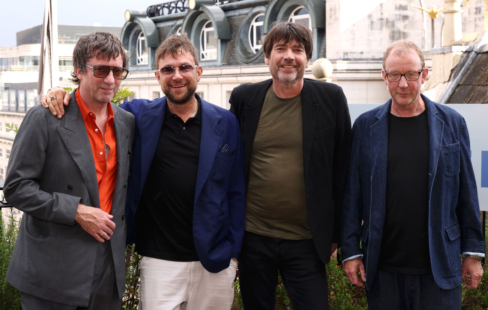 Graham Coxon, Damon Albarn, Alex James and Dave Rowntree attend the premiere of blur: To The End at Picturehouse Central on July 16, 2024 in London, England.