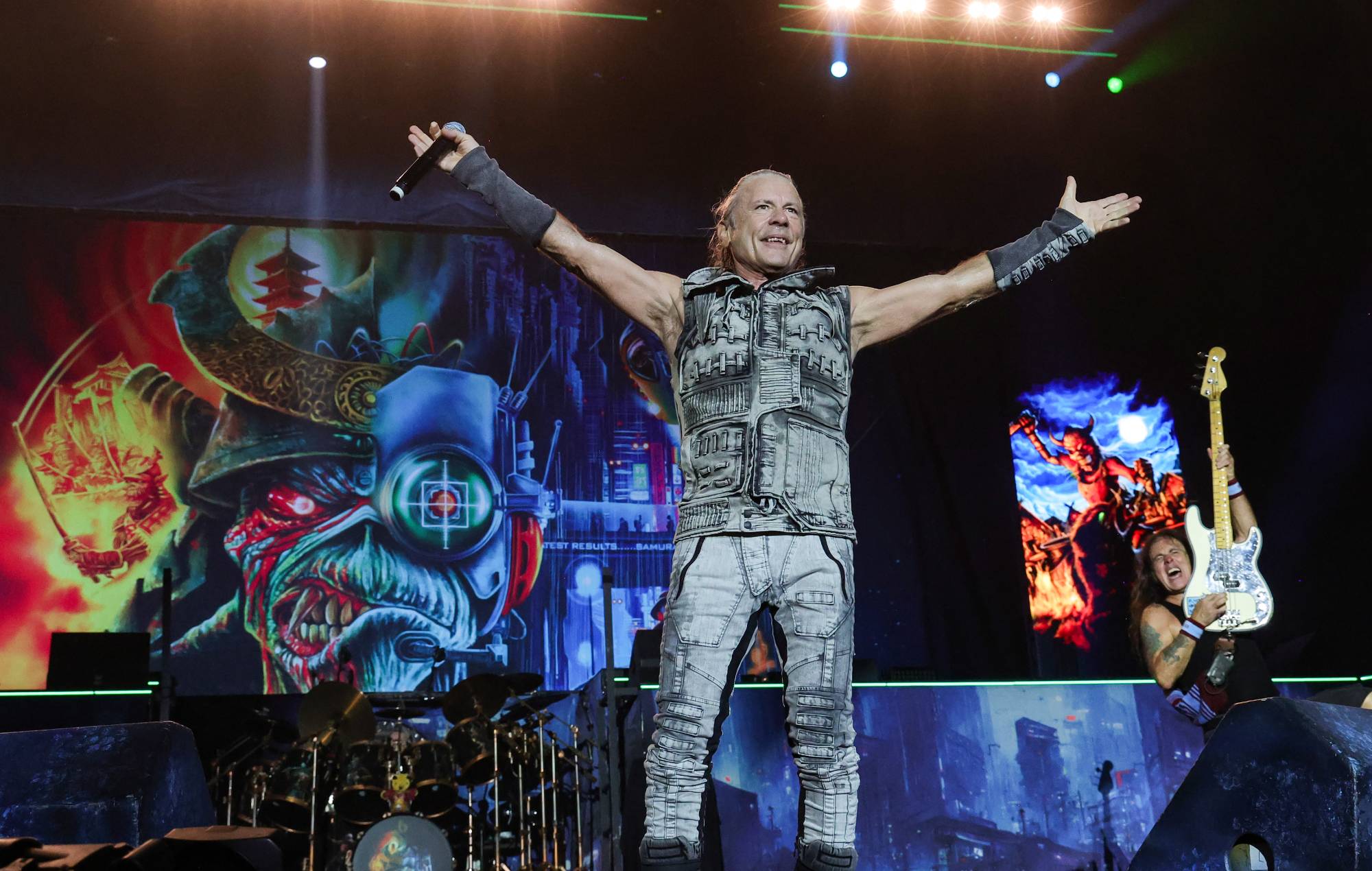 Bruce Dickinson and Steve Harris of Iron Maiden perform onstage during the Power Trip music festival at Empire Polo Club on October 06, 2023 in Indio, California. (Photo by Kevin Mazur/Getty Images for Power Trip)