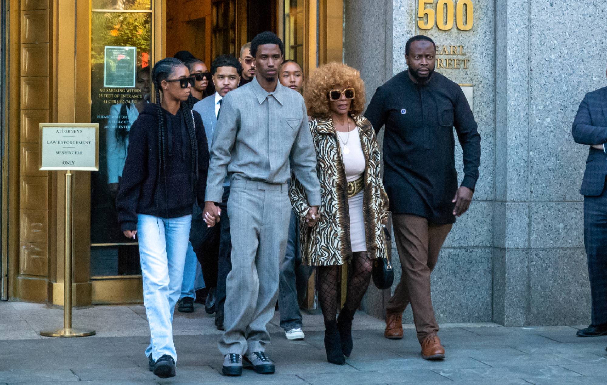 The Combs family departs from the Southern District of New York Federal Court after a pre-trial hearing for Sean 'Diddy' Combs on October 10, 2024 in New York City.