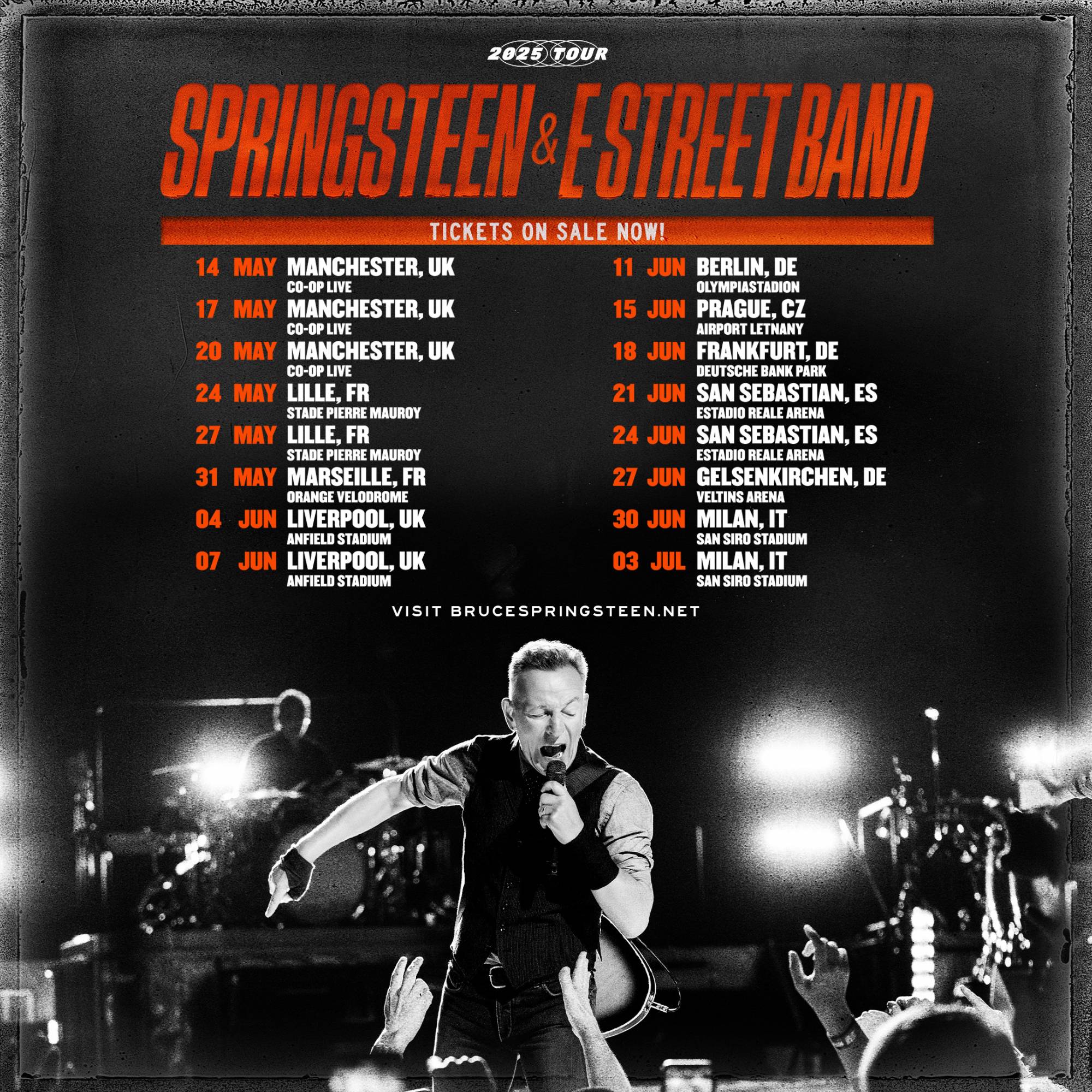 Bruce Springsteen 2025 EU and UK tour poster. Credit: PRESS