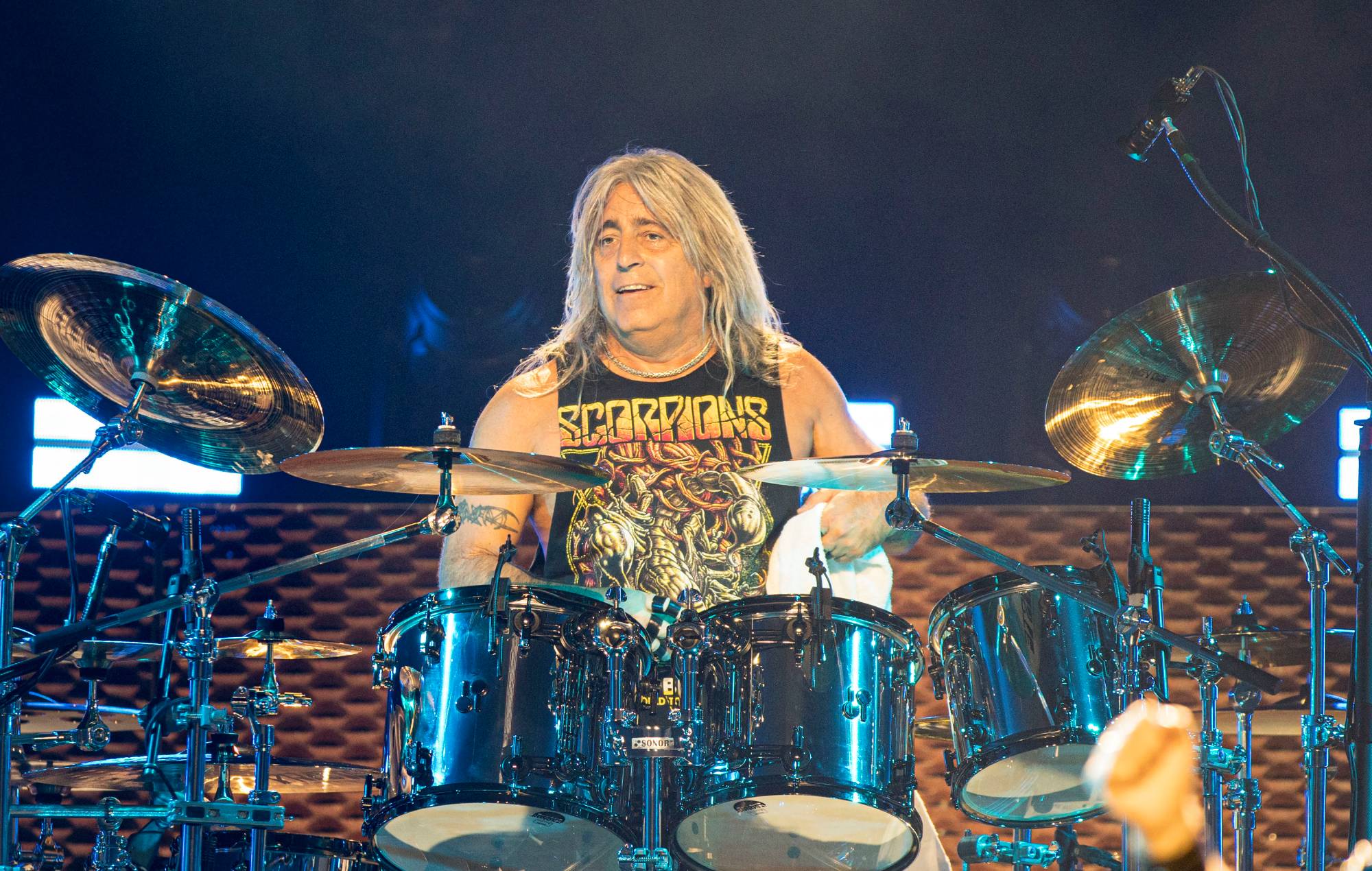 Mikkey Dee performs on stage during Scorpion's 