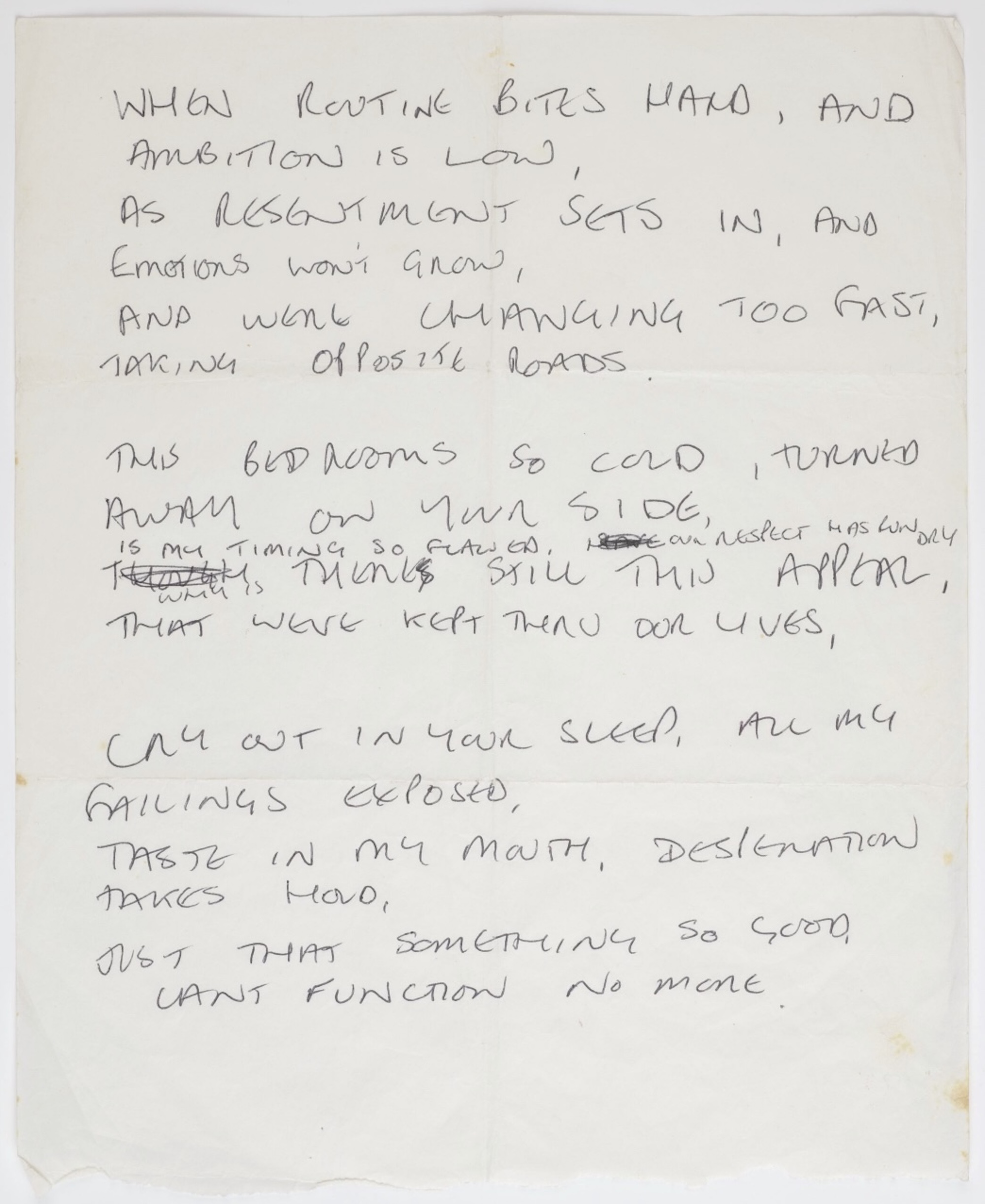 Handwritten lyric to 